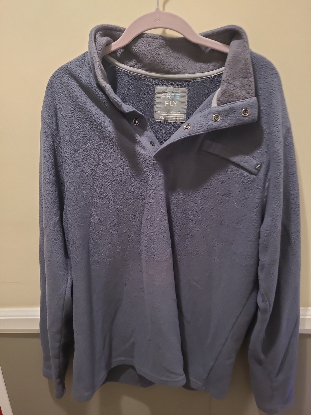 FREE FLY Bamboo Polar Fleece Snap Pullover gray/blue XL Outdoors Adventure